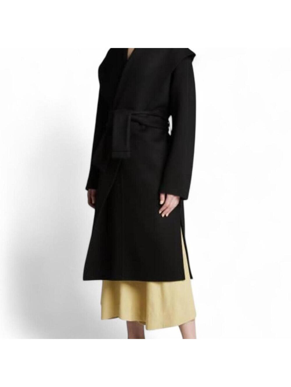 Vince Black Draped Hooded Coat XL Wool Cashmere Premium Outerwear Belted Luxury